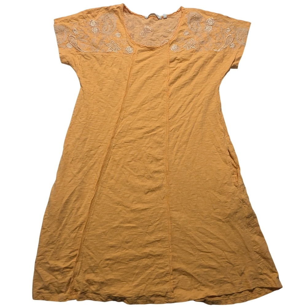 Soft Surroundings Mustard Yellow Embroidered Paisley Shift Dress Womens Medium